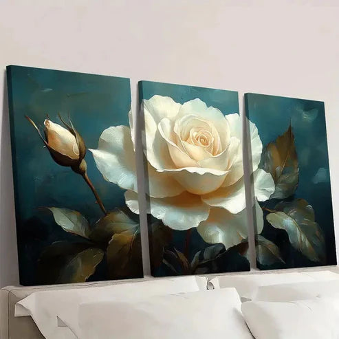 3pcs Elegant White Rose Wall Art Canvas Unframed - High Quality Print 100% Australian Made Wall Canvas