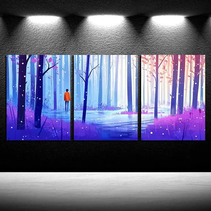3pcs Vibrant People in the Forest Illustration Metal Print Ready to Hang Art