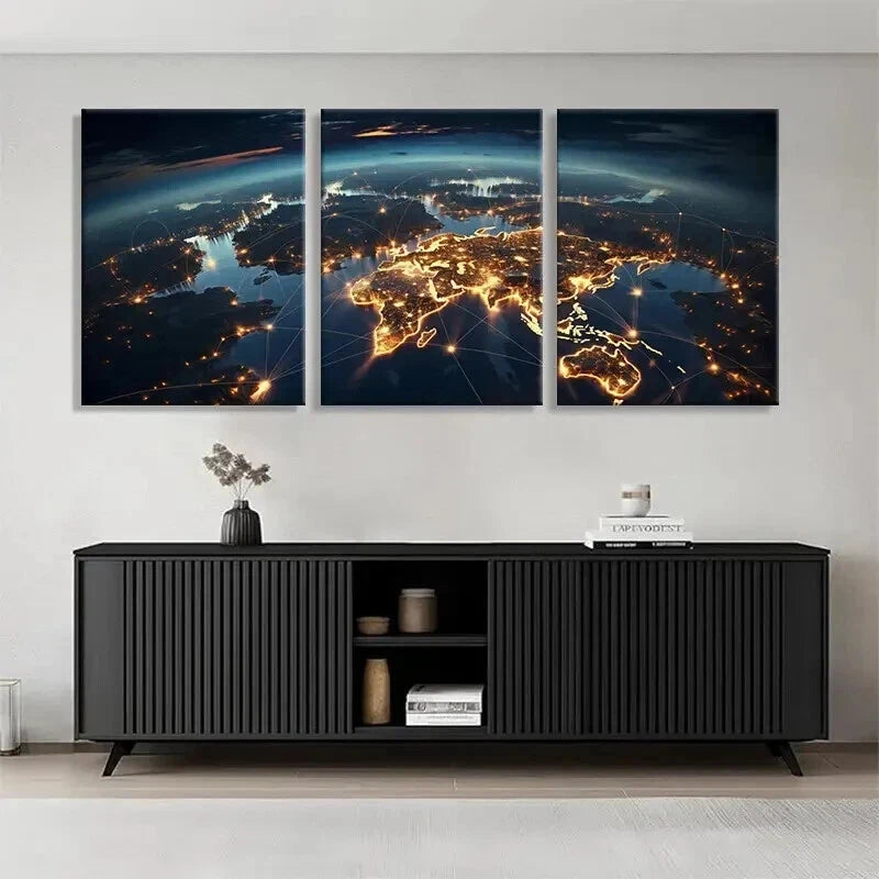 3pcs Modern Geographical Acrtwork Cities Perfect Wall Art Set Canvas Framed 40x60cm - High Quality Print 100% Australian Made Wall Canvas Ready to Hang