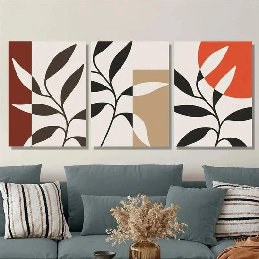 3pcs Abstract Geometric Design Botanical Leaf Wall Art Set Canvas Framed 40x60cm - High Quality Print 100% Australian Made Wall Canvas Ready to Hang