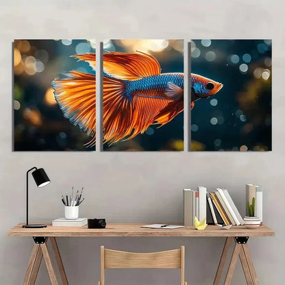 3pcs Vibrant Betta Fish Splatter Wall Art Set Canvas Framed 40x60cm - High Quality Print 100% Australian Made Wall Canvas Ready to Hang