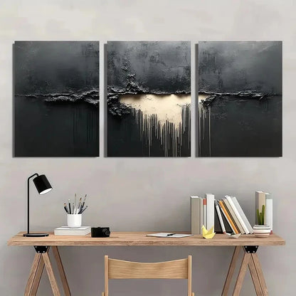 3pcs Black and Grey Abstract Paintings Metal Print Ready to Hang Art