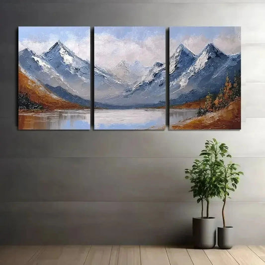 3pcs Snow-Capped Mountains & Lake Abstract Metal Print Ready to Hang Art