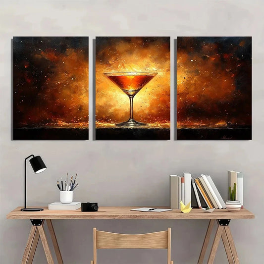 3pcs Alcohol Painting Wine Glass Metal Print Ready to Hang Art