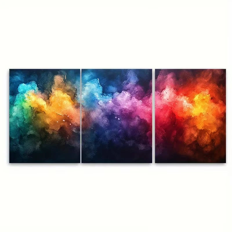 3pcs Diagonal Rainbow Watercolor Metal Print Ready to Hang Art
