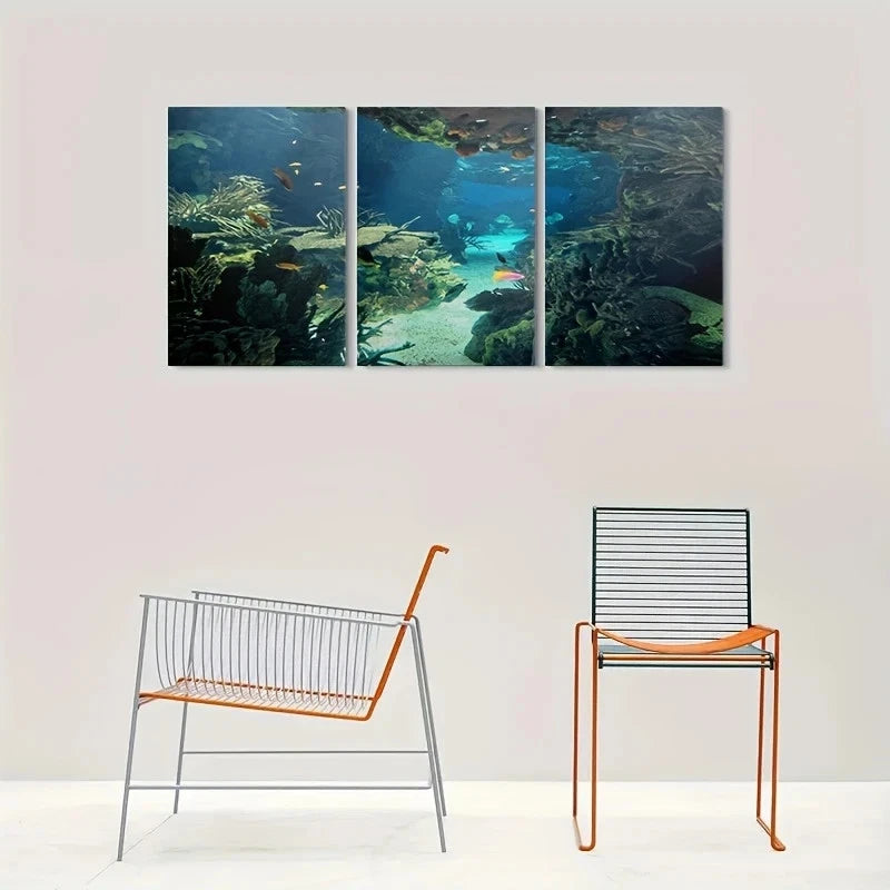 3pcs Underwater Coral Reef Scene Metal Print Ready to Hang Art