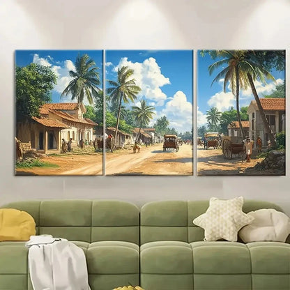 3pcs Tamil Nadu Village Scenery Scenic Prints Metal Print Ready to Hang Art