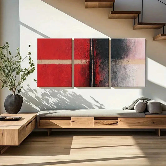 3pcs Abstract Art Red Black White Palette Metal Print Ready to Hang Art
