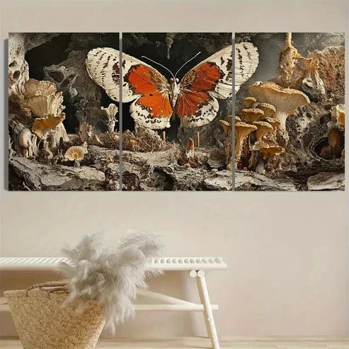 3pcs Bohemian Butterfly & Mushroom Wall Art Set Canvas Unframed – High Quality Print 100% Australian Made Wall Canvas