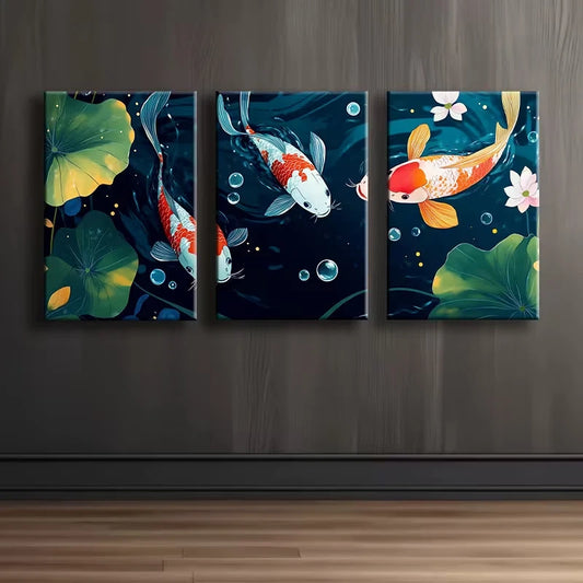 3pcs Colorful koi in the water Wall Art Set Canvas Framed 60x90cm - High Quality Print 100% Australian Made Wall Canvas Ready to Hang