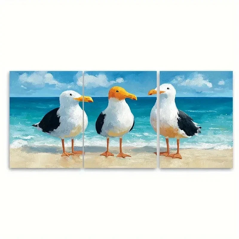 3pcs Seamless Beach Seagulls Coastal Ocean Metal Print Ready to Hang Art