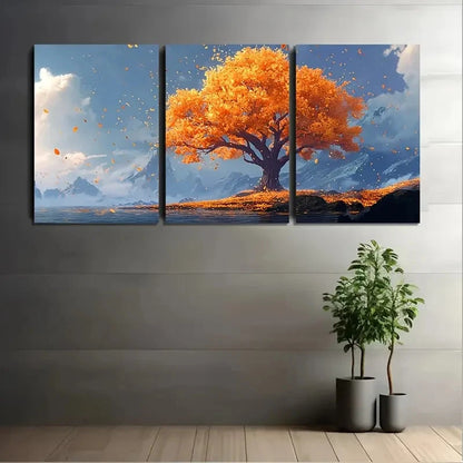 3pcs Vibrant Golden Leaves By Calm Wall Art Set Canvas Framed 50x70cm - High Quality Print 100% Australian Made Wall Canvas Ready to Hang