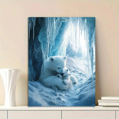 Polar Bear Mother And Cub in Ice Cave 40x60cm Metal Print Ready to Hang
