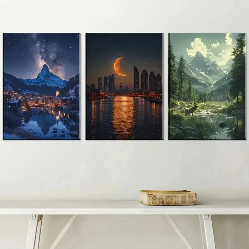 3pcs Snowy Mountains & Natural Landscapes Metal Print Ready to Hang Art