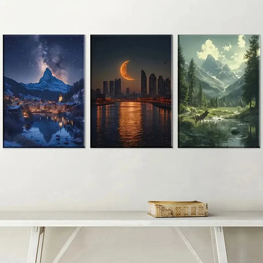 3pcs Snowy Mountains & Natural Landscapes Metal Print Ready to Hang Art