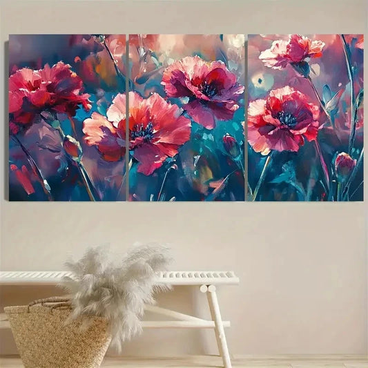 3pcs Vibrant Dianthus Nature Flower Metal Print Ready to Hang Art