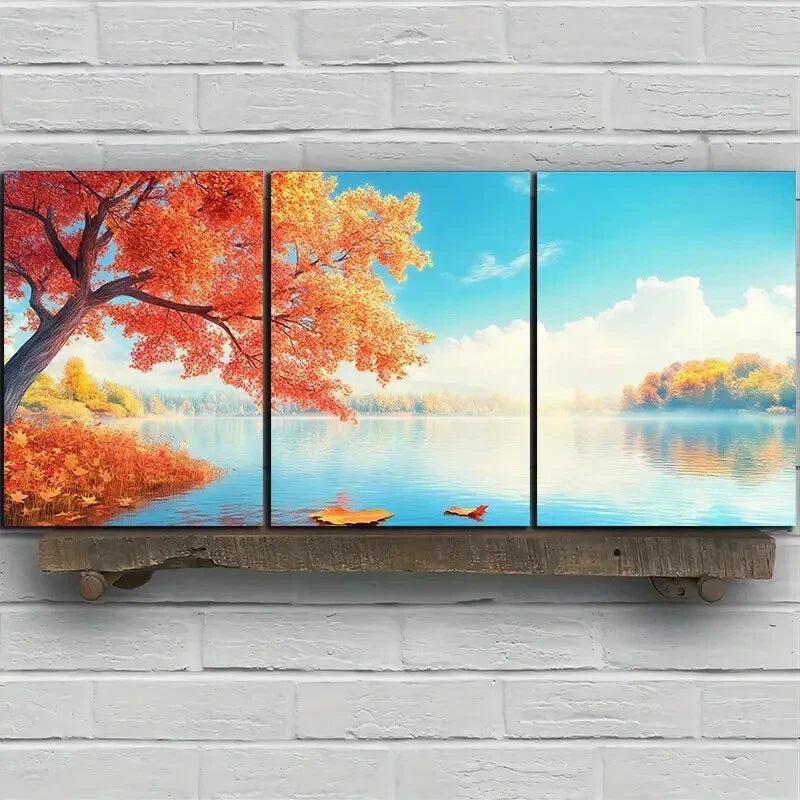 3pcs Autumn Lake Scene Nature Scenery Metal Print Ready to Hang Art