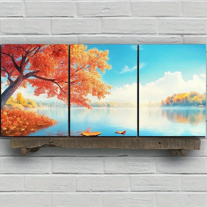 3pcs Autumn Lake Scene Nature Scenery Metal Print Ready to Hang Art
