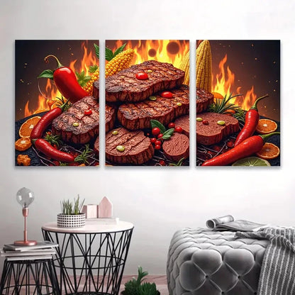 3pcs Grilled Steak With Peppers And Citrus Wall Art Set Canvas Framed 40x60cm - High Quality Print 100% Australian Made Wall Canvas Ready to Hang