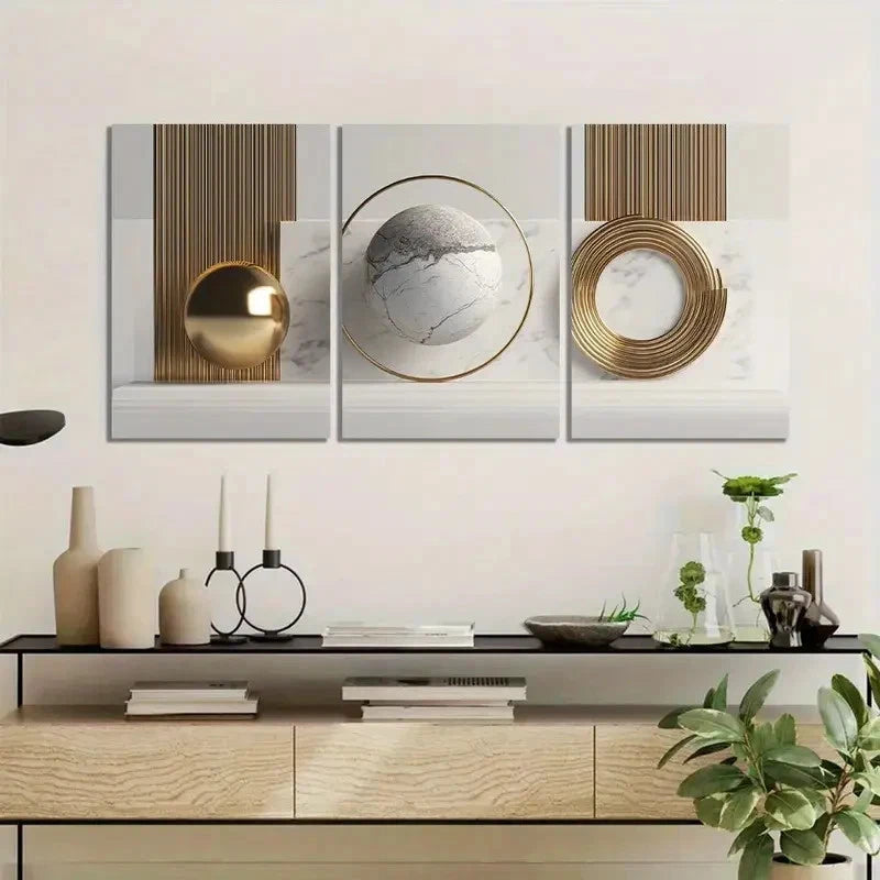 3pcs Composition Sphere and Rings Modern Art Metal Print Ready to Hang Art