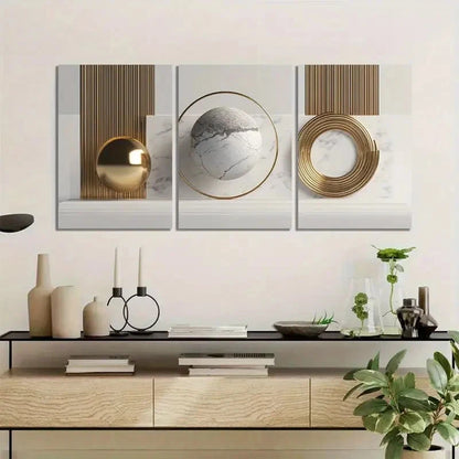 3pcs Composition Sphere and Rings Modern Art Metal Print Ready to Hang Art