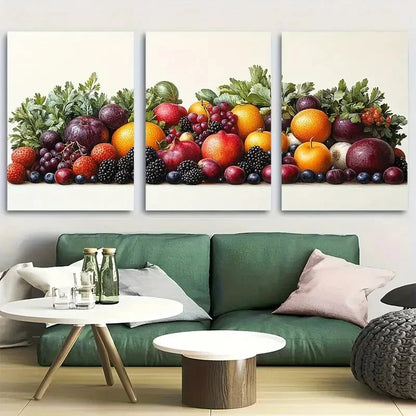 3pcs Vibrant Modern Fruits and Vegetables Kitchen Metal Print Ready to Hang Art