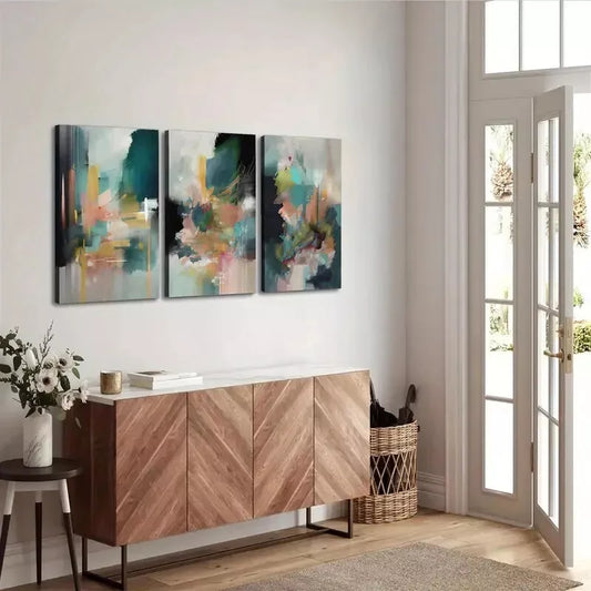 3pcs Teal Green Abstract Watercolor Wall Art Set Canvas Framed 50x70cm - High Quality Print 100% Australian Made Wall Canvas Ready to Hang - Bella Home Decor