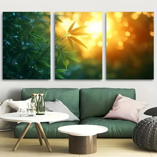 3pcs Zen Harmony Tall Vertical Bamboo Metal Print Ready to Hang Art