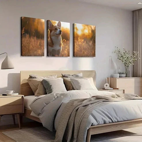 3pcs Corgi Dog in Tall Grass Decoration Wall Art Canvas Unframed - High Quality Print 100% Australian Made Wall Canvas