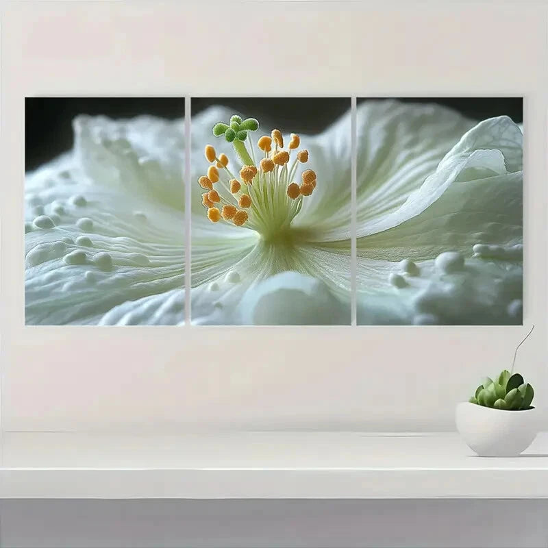 3pcs Serene Nature Elegant White Flower Metal Print Ready to Hang Art