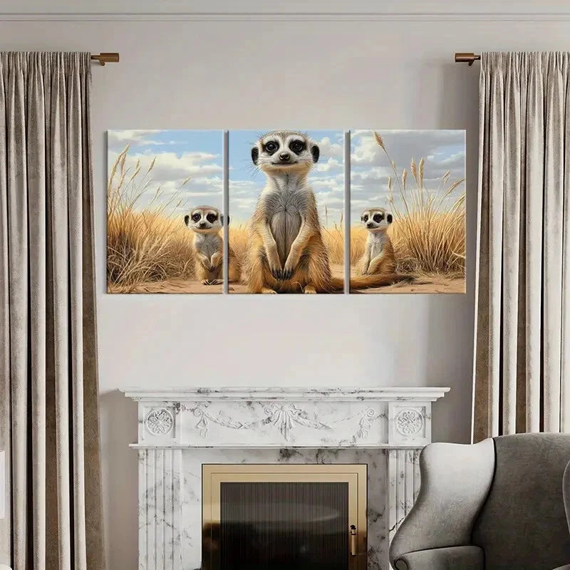 3pcs Meerkat Nature Landscape Abstract Animal Metal Print Ready to Hang Art