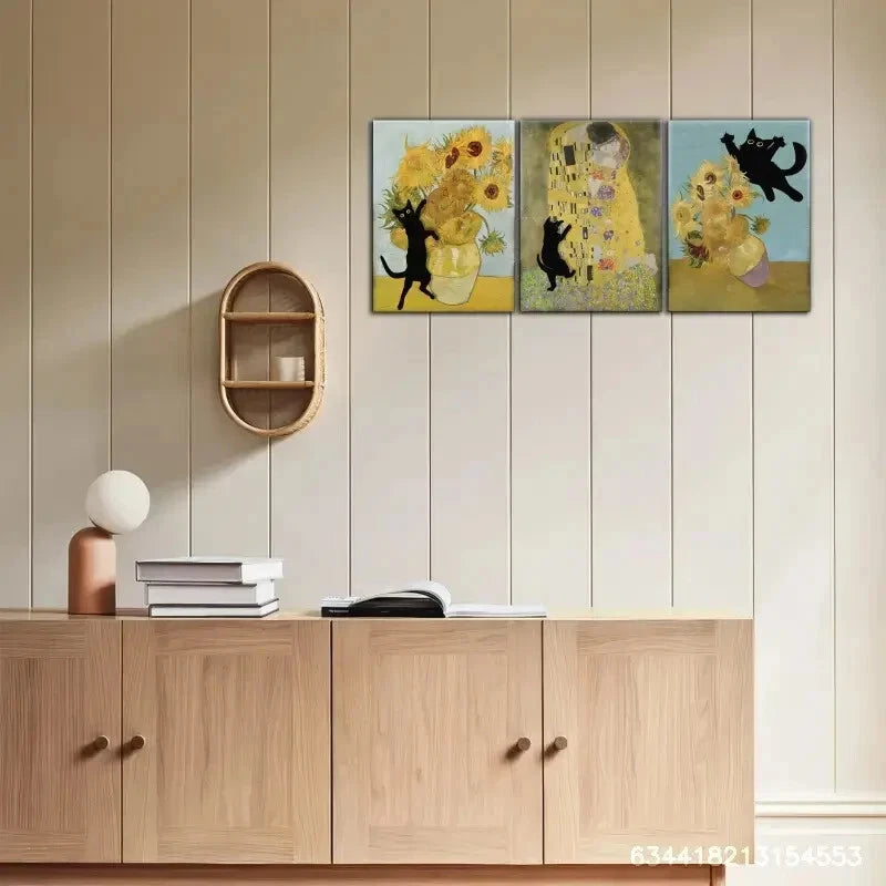 3pcs Cat Art Decoration Poster Simple and Fashion Metal Print Ready to Hang Art