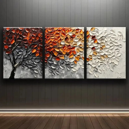 3pcs Autumn Trees Colourful Red and Gray Metal Print Ready to Hang Art
