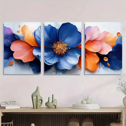 3pcs Vibrant Abstract Floral Modern Metal Print Ready to Hang Art