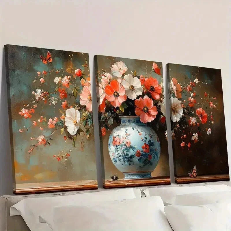 3pcs Pink & White Flowers Butterflies Wall Art Set Canvas Framed 40x60cm - High Quality Print 100% Australian Made Wall Canvas Ready to Hang