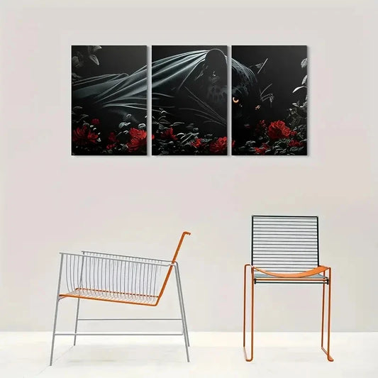 3pcs Black Panther Abstract Animal Metal Print Ready to Hang Art