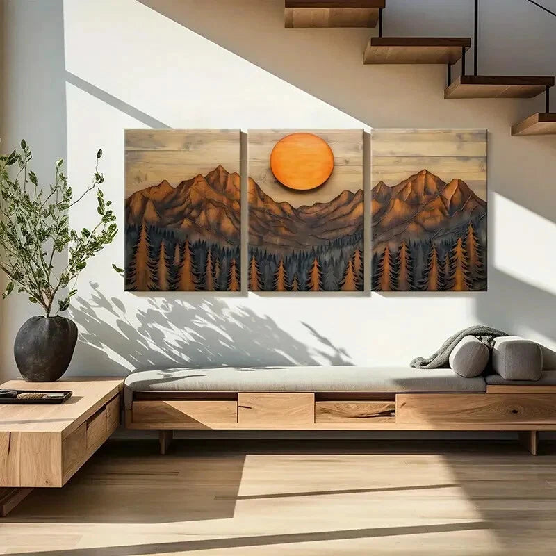 3pcs Rustic Mountain Landscape Snow-Capped Peaks Metal Print Ready to Hang Art