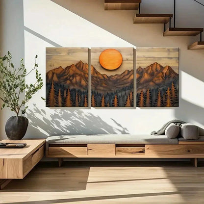 3pcs Rustic Mountain Landscape Snow-Capped Peaks Metal Print Ready to Hang Art