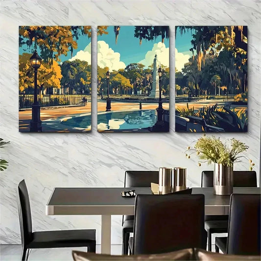3pcs Mid Century Modern Landscape Metal Print Ready to Hang Art