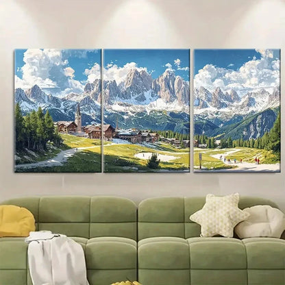 3pcs ibrant Cortina d'Ampezzo Italy Ski Resort Metal Print Ready to Hang Art