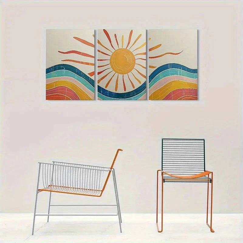 3pcs Abstract Sunburst Colourful Metal Print Ready to Hang Art