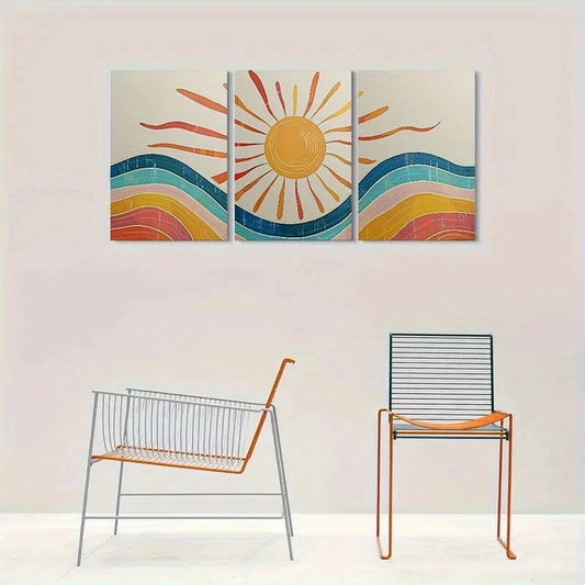 3pcs Abstract Sunburst Colourful Metal Print Ready to Hang Art