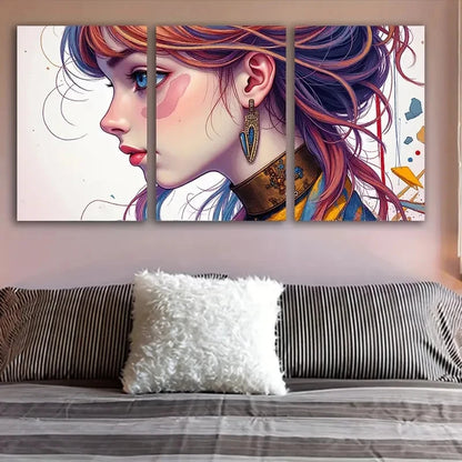 3pcs Colorful Woman Portrait Wall Art Set Canvas Framed 50x70cm - High Quality Print 100% Australian Made Wall Canvas Ready to Hang