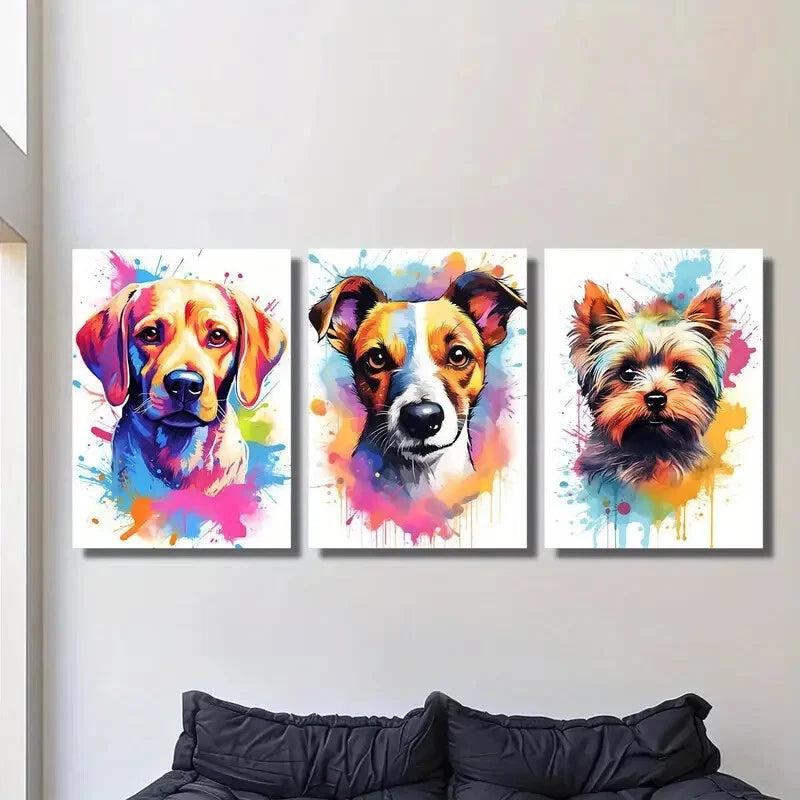 3pcs Watercolor dog head cute pet dog portrait, Metal Print Ready to Hang Art