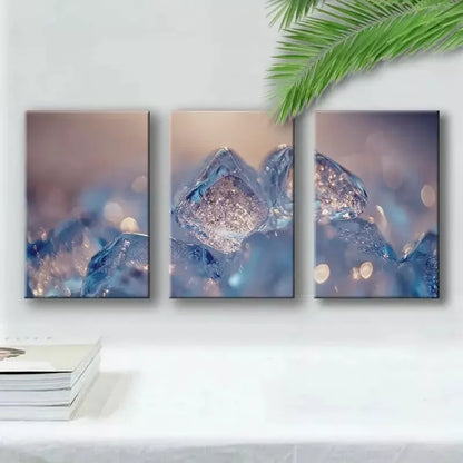 3pcs a close up of ice cubes Canvas Framed 40x60cm - High Quality Print 100% Australian Made Wall Canvas Ready to Hang