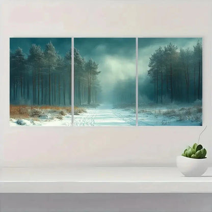 3pcs Mystical Winter Forest Landscape Metal Print Ready to Hang Art