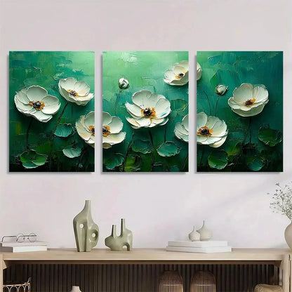 3pcs Green Texture Fresh Natural Flowers Metal Print Ready to Hang Art
