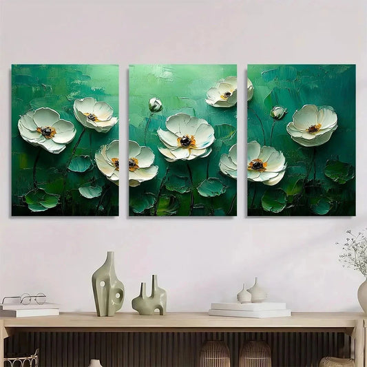 3pcs Green Texture Fresh Natural Flowers Metal Print Ready to Hang Art