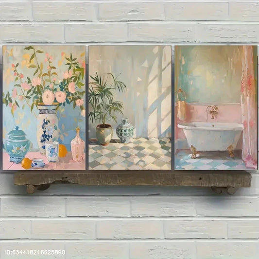 3pcs Moroccan Style Murals Moroccan Tiles Metal Print Ready to Hang Art