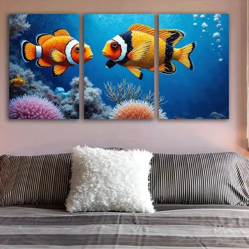 3pcs Clownfish Underwater Scene Decor Wall Art Set Canvas Framed 40x60cm - High Quality Print 100% Australian Made Wall Canvas Ready to Hang